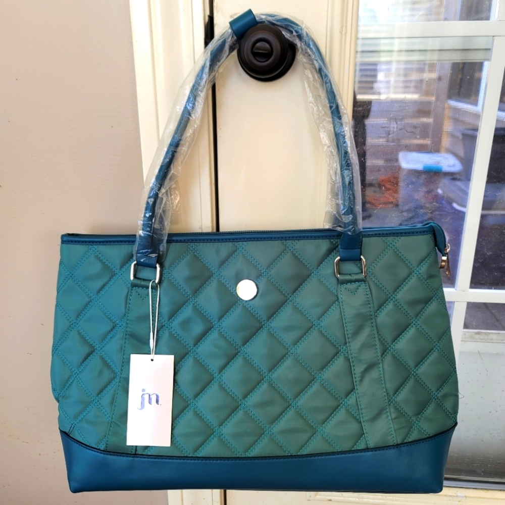 NWT Jessica Moore Teal Quilted Laptop Shoulder Bag